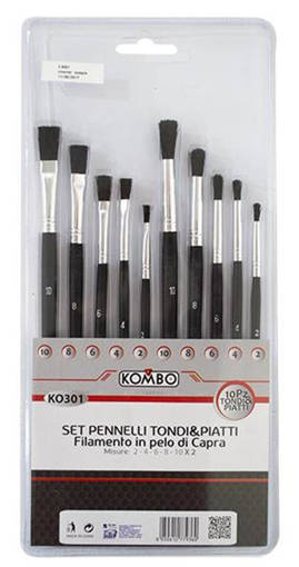 Kombo Set 10 Pennelli Neri Piatti E Tondi, Con Filamento In Pelo Di  Capra, Misure 2,4,6,8,10