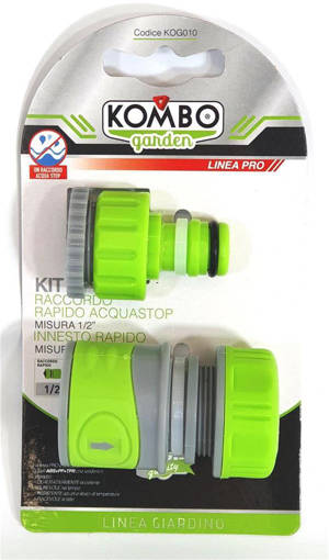 Kombo Set 2Pz Raccordo Rapido Acquastop 1/2 Softouch Kombo Garden Pro In Abs+Pp+Tpr, + 1 Innesto A Rubinetto 1/2-3/4