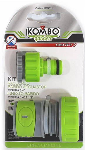 Kombo Set 2Pz Raccordo Rapido Acquastop 3/4 Softouch Kombo Garden Pro In Abs+Pp+Tpr, + 1 Innesto A Rubinetto 1/2-3/4