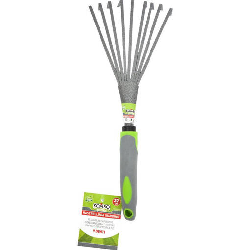 Kombo Rastrello Da Giardino In Acciaio Al Carbonio  Con Manico Antiscivolo In Pvc + Polipropilene , 41 Cm, 9 Denti