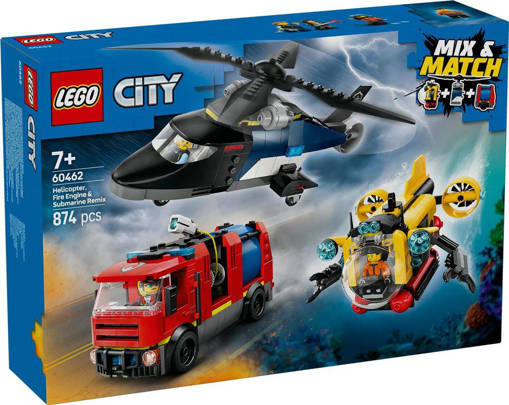 Lego City Great Vehicles 60462 Elicottero, autopompa e sottomarino