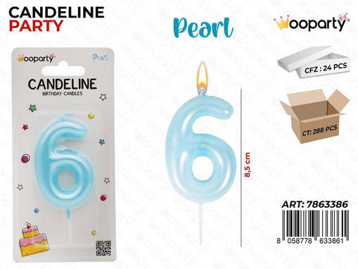 Wooparty Candeline Cel. Pearl N.6 8.5Cm /Pz Da 24**
