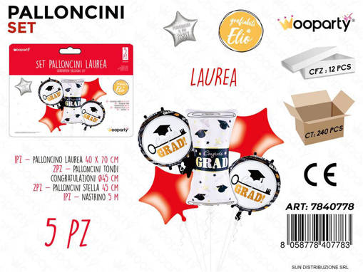 Wooparty Set Palloncini Laurea 5Pcs Ass. /Pz Da 12**