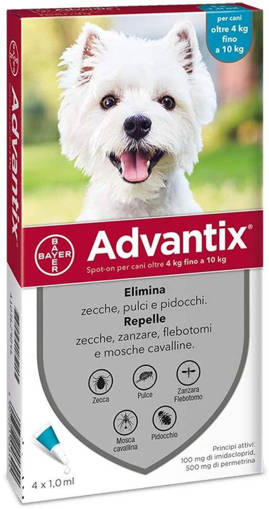 Advantix Spot-on per Cani dai 4Kg ai 10Kg - 4 pipette da 1ml