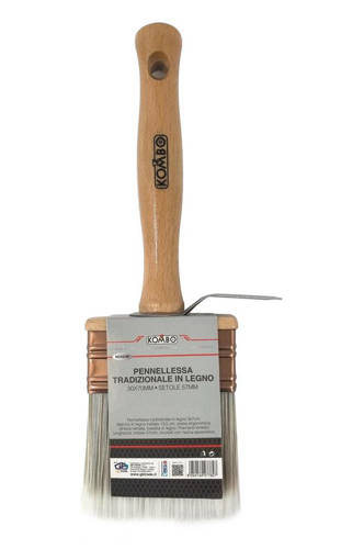 Kombo Pennellessa Tradizionale In Legno 3X7. Manico In Legno Trattato 13,5 Cm, Presa Ergonomica. Ghiera Ramata, Basetta In Legno. Filamenti Sintetici Lunghezza Visibile 57Mm, Incollati Con Resina Epossidica.