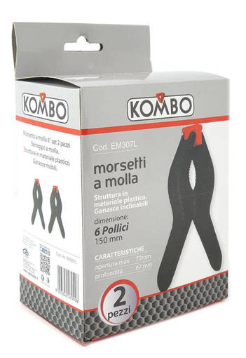 Kombo Set 2Pz Morsetto Con Serraggio A Molla - Struttura Materiale Plastico - Ganasce Inclinabili, Apertura Max. 72Mm, Profondita 67Mm, Lunghezza 150Mm
