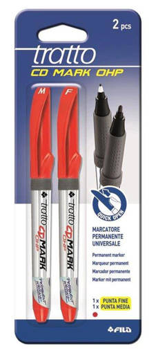 Fila - Tratto - Marcatore permanente Marker Pen OHP 2 pz rosso fine e medio F050002