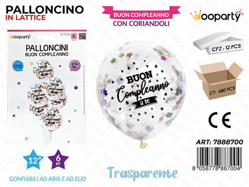 Wooparty Palloncini B. Compl. C/ Coriandoli 12'' 6Pcs /Pz Da 12**