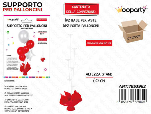 Wooparty Supporto Palloncini Rosso 60Cm /Pz Da 6**