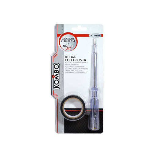 Kombo Kit Da Elettricista Composto Da Cacciavite Cercafase 100/250V + Rotolo Nastro Isolante 15Mm X 5Mt