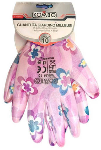 Kombo Guanti Da Giardino Super Resistenti, In Poliestere Rivestiti  In Nitrile , Colore Rosafloreale , Tg.10, 38Gr Ce2121  En388 En420