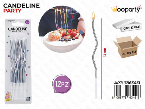 WOOPARTY CANDELINE ARGENTO 12PCS /PZ DA 12**