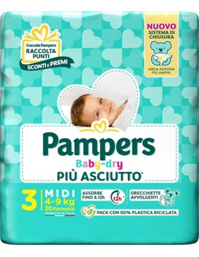 Pampers Baby Dry Midi Taglia 3 (4-9 Kg), 20 Pannolini
