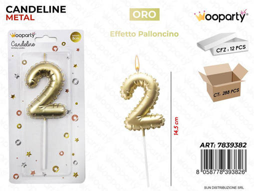 Candeline Oro Metal E. Palloncino N. 2 14.5Cm /Pz Da 12**