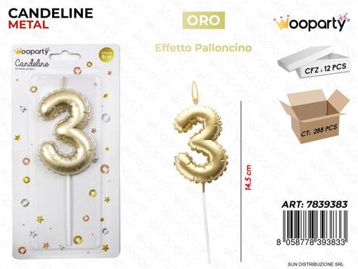 Candeline Oro Metal E. Palloncino N. 3 14.5Cm /Pz Da 12**