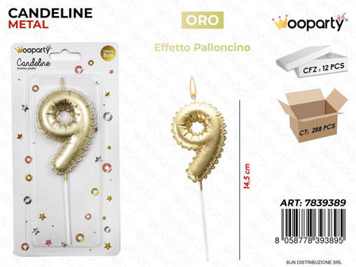 Candeline Oro Metal E. Palloncino N. 9 14.5Cm /Pz Da 12**