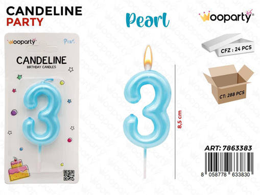 Wooparty Candeline Cel. Pearl N.3 8.5Cm /Pz Da 24**