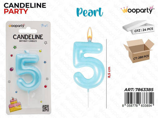 Wooparty Candeline Cel. Pearl N.5 8.5Cm /Pz Da 24**