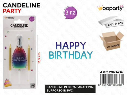 Wooparty Candeline Bday 3Pcs 13.5Cm /Pz Da 24**