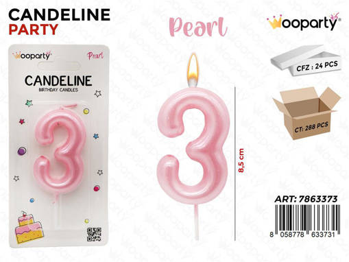 Wooparty Candeline Rosa Pearl N.3 8.5Cm /Pz Da 24**