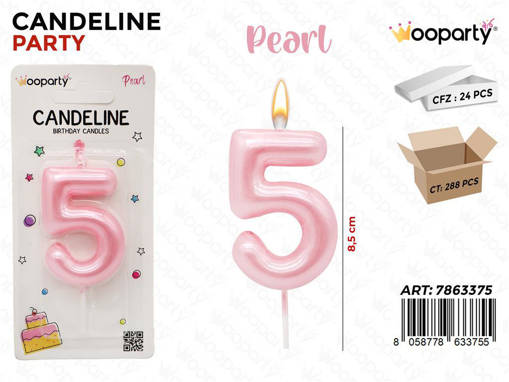 Wooparty Candeline Rosa Pearl N.5 8.5Cm /Pz Da 24**