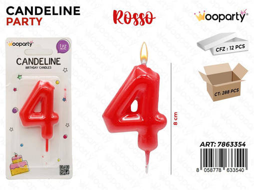 Wooparty Candeline Rosso N.4 8Cm/Pz Da 12**