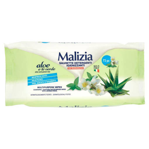 Malizia Salviette Multiuso Aloe e Tè Verde 72 pz