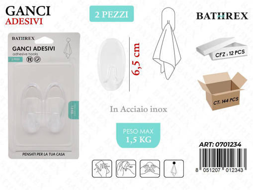 Bathrex.Ganci Adesivi Trasp. 2Pz