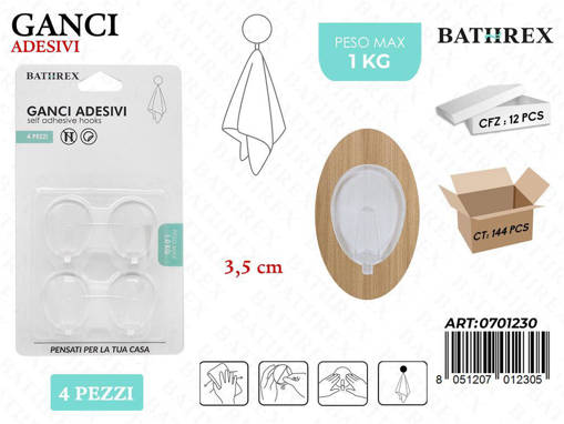 Bathrex.Ganci Adesivi Trasp. 4Pz