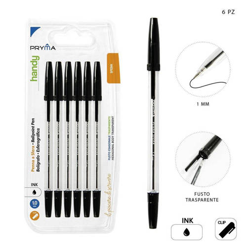 Pryma Penna Sfera Handy 1Mm 6Pz Nero Bl. 0208951