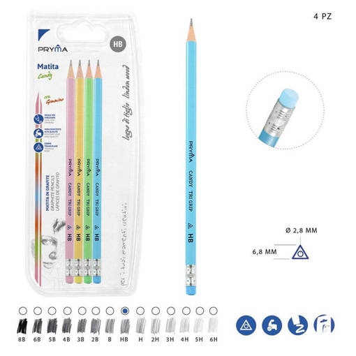 Pryma Matita Grafite C/Gomma Hb 4Pz Candy Bl. 0202200