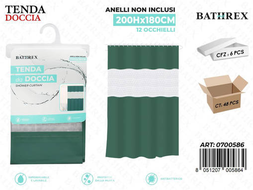 Bathrex Tenda Da Doccia180*200Cm Bianco/Verde Ottanio