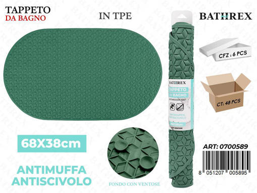 Bathrex Tappeto Da Bagno 68*38Cm Ovale Verde Ottanio