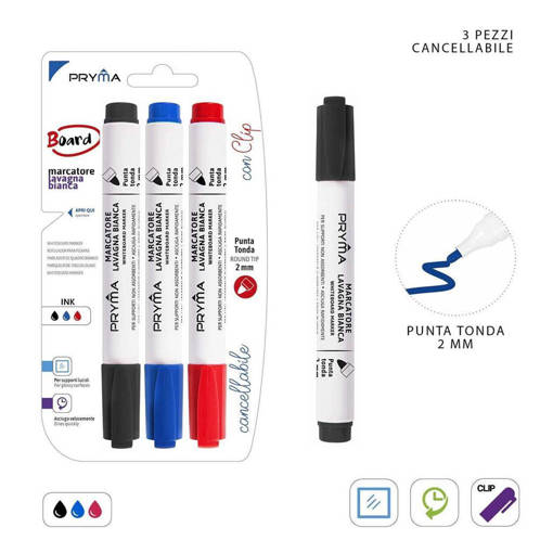 Pryma Marcat.Lavagna Bianca P/Tonda 2Mm 3Pz Nbr Bl 0221285