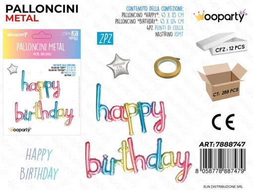Wooparty Palloncini Metal Happy Birthday Multicolor /Pz Da 12**