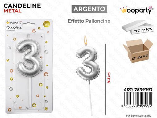 Candeline Arg. Metal E. Palloncino N. 3 14.5Cm /Pz Da 12**
