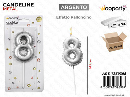 Candeline Arg. Metal E. Palloncino N. 8 14.5Cm /Pz Da 12**