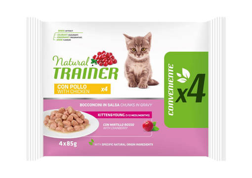 Natural Trainer Gatto Kitten&Young 4*85 gr, Pollo