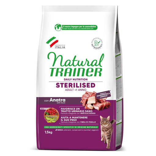 Natural Trainer Gatto Adulto Sterilizzato 1,5 kg Anatra
