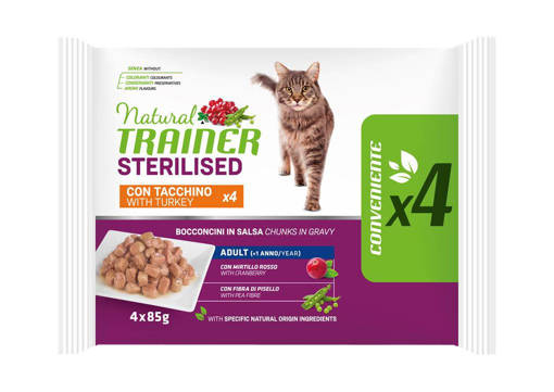 Natural Trainer Gatto Adulto Sterilizzato 4*85 gr, Tacchino