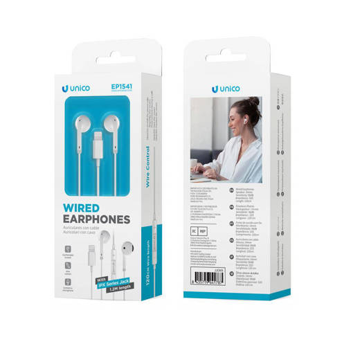 Unico EP1541 semi-in-ear wired earphones with microphone Lightning interface White ROHS