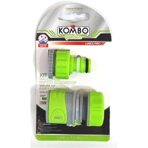 Kombo Set 2Pz Raccordo Rapido Acquastop 5/8 Softouch Kombo Garden Pro In Abs+Pp+Tpr, + 1 Innesto A Rubinetto 1/2-3/4