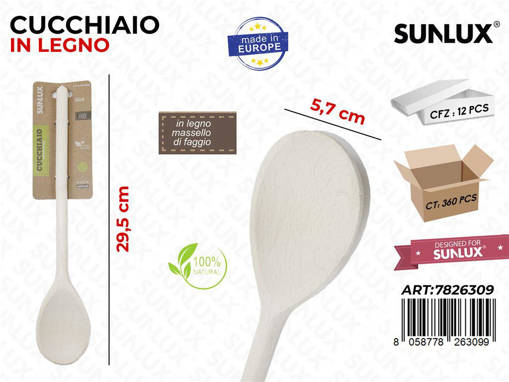 Sunlux Cucchiaio In Legno Di Faggio 5.7*29.5 Cm /Pz Da 12**