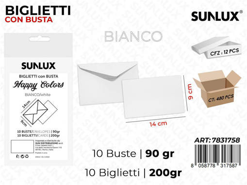 Biglietti Con Busta Bianco 9*14Cm-10 Pc /Pz Da 12**