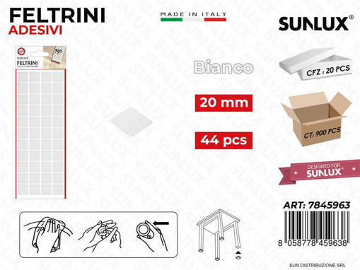 Sunlux Feltrini Adesivi Quad. Bianco 20Mm 44Pcs /Pz Da 20**Bl