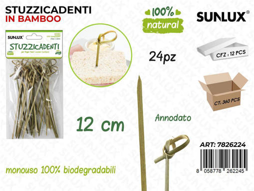 Sunlux STUZZICADENTI IN BAMBOO BIODEGR. 24PCS 12CM /PZ DA 12**