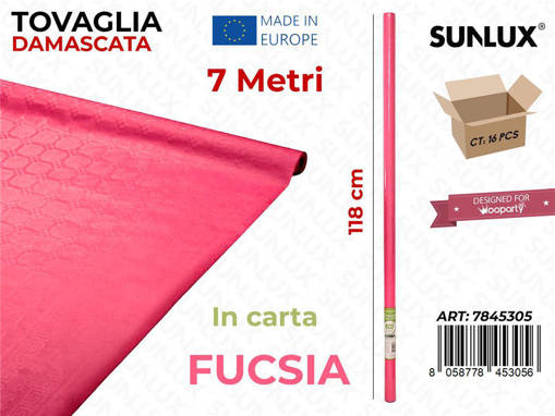 Sunlux Tovaglia Damascata in Carta, 118cm x 7 mt, FUCSIA