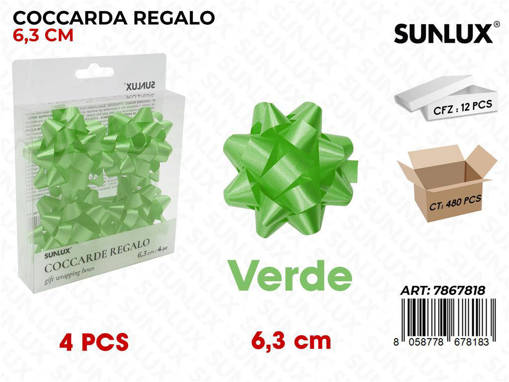 COCCARDA REGALO  2,5CM VERDE  4 PZ