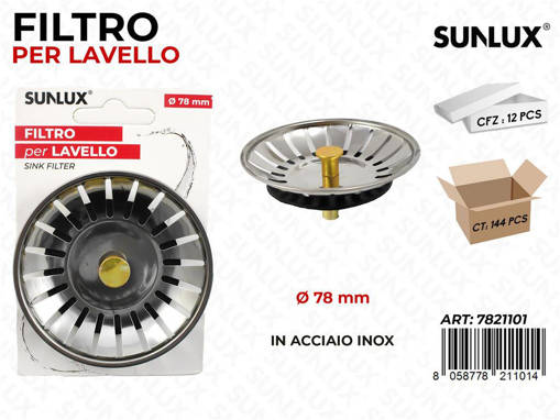 Sunlux Filtro Per Lavello Acciaio Inox D.78Mm /Pz Da 12**