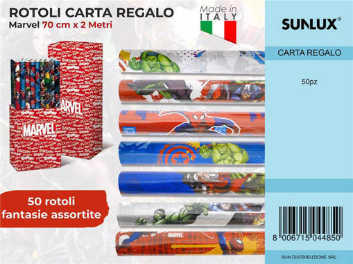Sunlux - Rotolo Carta Regalo Marvel Ass.70Cm*2Mt /Pz Da 50** MV3J1GEN